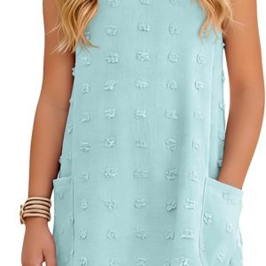 Girls' Dresses Polka Dot Sleeveless | 5-14 Years, Swiss Dot, Crew Neck, Side Pockets, Sleeveless, Beach Cover Up, Summer Dress, Casual Wear, Vacation