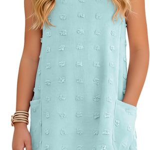 Girls' Dresses Polka Dot Sleeveless | 5-14 Years, Swiss Dot, Crew Neck, Side Pockets, Sleeveless, Beach Cover Up, Summer Dress, Casual Wear, Vacation