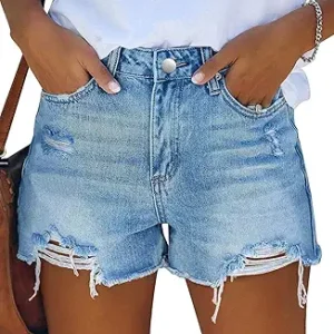 Womens Jean Shorts Stretchy High Waisted Ripped Denim Distressed Shorts