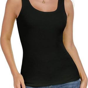 AUHEGN Tank Top for Women Summer Sleeveless Scoop Neck Ribbed Workout Tank Tops Slim Fitted Basic Cami Tee Shirts