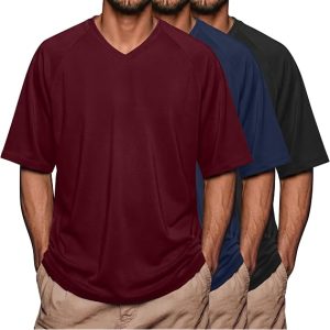 3 Pack Men's Oversized V Neck T Shirts | Short Sleeve Tees, Raglan, Loose Fit, Athletic, Casual, Basic, Summer, Exercise, Workout, Solid, Cotton, Multipack, Gym