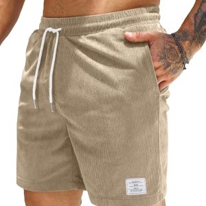 JMIERR Men's Corduroy Shorts | Casual, Elastic Waist, Drawstring, Lightweight, Summer Beach