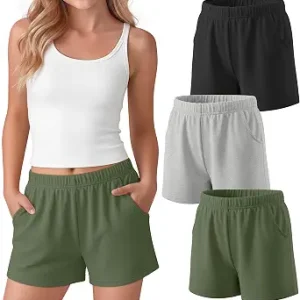 3 Pack Girls Shorts | Elastic Waist, Athletic, with Pockets, Back to School, Casual, Summer, for Girls 5-16 Years