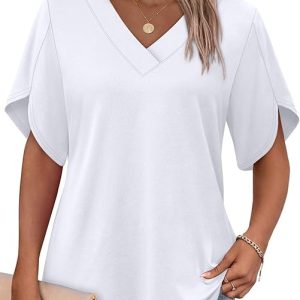 WIHOLL Womens Summer Tops Short Petal Sleeve Shirts Fashion V Neck Womens Clothing