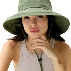 Hatiis Womens Sun Hat with Ponytail Hole Cotton Shapeable Wide Brim | Double-Layer 100% Cotton, Shapeable Wire Brim, Adjustable Chin Strap, Windproof Matching Cord, Packable & Crushable Travel