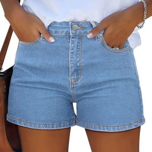MixShe Jean Shorts for Women Mid-High Rise Denim Shorts Casual Straight Fit Summer Shorts