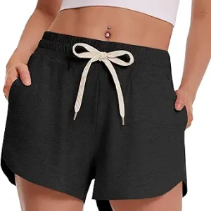 CAMPSNAIL Athletic Shorts for Women - Workout Casual High Waisted Black Sweat Shorts Comfy for Running Gym Lounge Summer