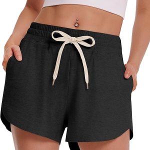 CAMPSNAIL Athletic Shorts for Women - Workout Casual High Waisted Black Sweat Shorts Comfy for Running Gym Lounge Summer