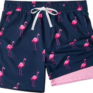 XOMZG Men's Swim Trunks, 2 in 1 Bathing Suits Quick Dry Beach Hawaiian Board Shorts with Pockets