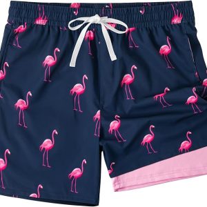 XOMZG Men's Swim Trunks, 2 in 1 Bathing Suits Quick Dry Beach Hawaiian Board Shorts with Pockets