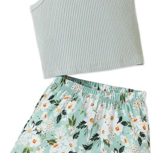 Doresbebe Toddler Girls Summer Clothes 2 Piece Outfits Tank Tops Sleeveless Shirt Floral Shorts Hawaiian Clothing Sets