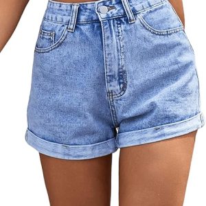 SweatyRocks Women's High Rise Roll Up Hem Straight Leg Denim Jean Shorts | High Waisted Jean Shorts For Women, Womens Jean Shorts, Straight Leg Denim Shorts