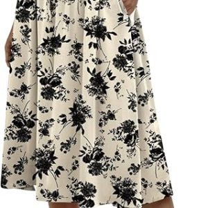 MLXSJ Women's Midi Skirt Summer Pleated Flowy Skirts with Pockets S-3XL | Elastic High Waisted