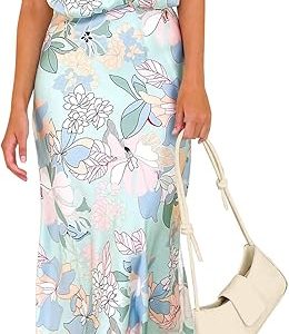 PRETTYGARDEN Women's Summer Satin Maxi Cocktail Dress | Silk Fabric,Sleeveless Mock Neck,Fit and Flare,Asymmetrical Long Dresses,Elegant Formal,Wedding Guest Party,Cruise Outfits