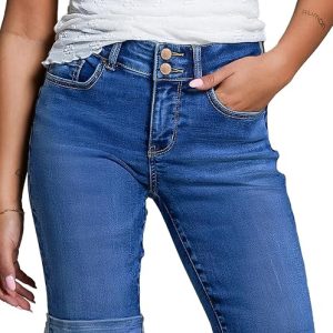 Sidefeel Women's Jean Shorts High Waisted Stretchy Bermuda Folded Hem Denim Summer Shorts