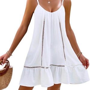 Blooming Jelly Women Spaghetti Strap Bathing Suit Cover Up Swim Beach Dress | Scoop Neck Swimsuit Coverups Ruffle Hem Sundresses Lace Eyelet Sexy Flowy Swimwear Pool Bikini Cover Up 2026