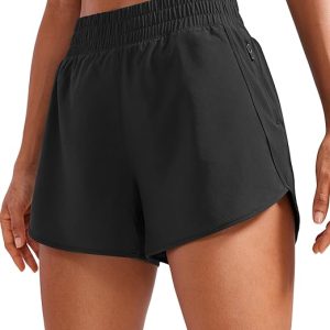 CRZ YOGA Dolphin Athletic Shorts 3" | High Waisted, Mesh Liner, Quick Dry, Lightweight, A Zip Pocket, for Women