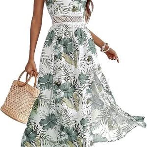 Women's Hawaiian Maxi Dresses Summer Sun Floral Sleeveless Beach Vacation | V-Neck, Spaghetti Straps, Flowy, Boho, Resort