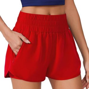 PINSPARK Running Shorts for Women 2 in 1 High Waisted Athletic Short | Zipper Pockets, Double Layer, Dophin, Quick Dry, Wide Elastic Waistband, 4-Way Stretch, Lightweight, Breathable