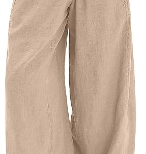 ANRABESS Women's Wide Leg Linen Pants Summer Boho Casual Elastic Waist Long Lounge Travel Pants Trousers with Pockets