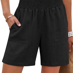 ANRABESS Linen Shorts for Women Casual Summer High Waisted Wide Leg Lounge Beach Vacation Shorts with Pockets