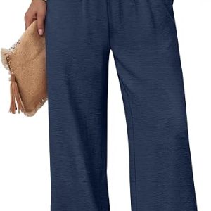 Sampeel Wide Leg Pants Woman High Waist Trousers with Pockets Casual Lounge