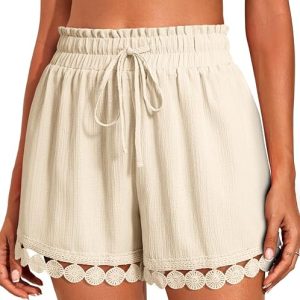 Dokotoo Womens Shorts Summer Casual Loose Elastic Waist Drawstring Lace Boho Beach Cover Up Shorts