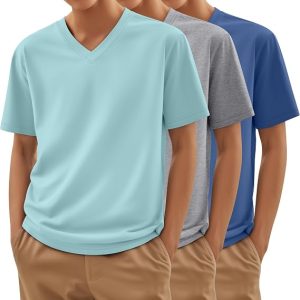 3 Pack Boys V Neck Short Sleeve T Shirts | Basic Tees, Loose Fit, Soft, Breathable Feel, Summer, Layering, Athletic, School, Toddler Youth 3-16Y, Everyday Wear