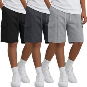 3 Pack Boys Cargo Bermuda Shorts | Pockets, Baggy, Loose Fit, Summer, Athletic ,School, Uniform, Casual, Lightweight, Playwear, Outdoor, Daily, Ages 5-16