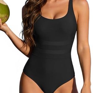 Zando Tummy Control One Piece Swimsuits for Women Slimming Bathing Suit | Flattering Silhouette: Contoured Midsection Support, Square Back, Modest Coverage for Beach, Pool, Cruise, Vacation Wear