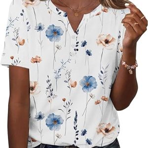 Zeagoo Womens Summer Tops Casual Short Sleeve V Neck T Shirts Dressy Blouse | Trendy clothes, floral boho tops, v neck basic tee, vacation clothing, work outfits