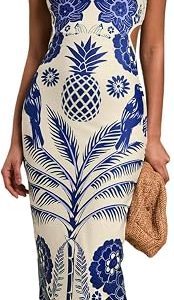 Floerns Women's Tropical Bow Tie Back Long Dress Sleeveless Maxi Dress | Hawaiian Resort Wear, Coastal Vacation, Beach Wedding Guest, Side Slit, Spring Break Outfits