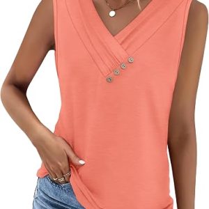 Sampeel Tank Top for Women Summer Button Down V Neck T Shirts Sleeveless Loose Fit Fashion Tops 2026