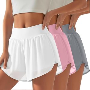 Locoowai 3 Pack Women's 2 in 1 Athletic Shorts Workout Lightweight Quick-Dry Yoga Double Layer Liner Gym Shorts with Pockets