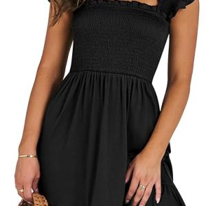 ANRABESS Women's Summer Casual Sleeveless Square Neck Dress 2026 Smocked Ruffle Backless Boho Beach Cute Teen Short Sundress