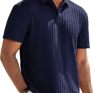 JMIERR Men's Textured Polo Shirt Short Sleeve | Soft Stretch Fabric, Lightweight, Knit Feel, Short Sleeve Golf Polo, Regular Fit, Casual Summer Vacation Beach Shirt