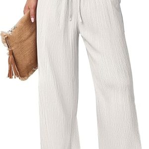 ANRABESS Women's Wide Leg Beach Pants Elastic Waist Lightweight Casual Flowy Palazzo Lounge Trousers with Pockets