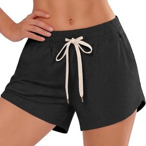 iceROSE Athletic Shorts for Women - High Waisted Black Running SweatShorts Summer Drawstring with Pockets for Workout Lounge