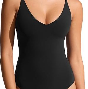 CRZ YOGA Nexfeel V Neck One Piece Swimsuit | Double Layer, Non Padded, Buttery Soft, Medium Bum Coverage, Tummy Control, Swim, Bathing Suit for Women