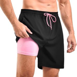 CADITEX Mens Swim Trunks 2 in 1 Compression Liner 7 Inch with Pockets | Quick Dry, 4-Way Stretch, 2 Side Zipper Pockets, 1 Inner Pocket, Elastic Waist, Board Shorts, Swimming, Vacation, Sports
