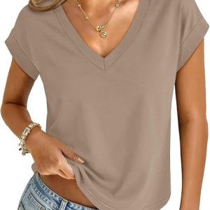 UNCLECAT Womens Crop Tops V Neck Cap Sleeve T Shirts Summer Basic Loose Fit Short Sleeves Tee Cute Trendy Clothes