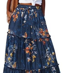 Zeagoo Womens Casual Maxi Skirts for Women 2026 High Waist Boho Skirts Floral Printed Long Flowy Skirt with Pockets