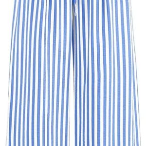 PRETTYGARDEN Womens Pants Elastic Waist Striped Lightweight Palazzo Pant | Casual Lounge Wide Leg Pants Woman with Pockets, Floral Print, Gingham Textured Cute Pants, Drawstring, Flowy Summer Outfits