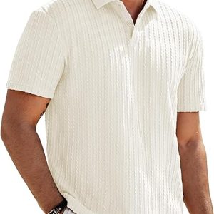 JMIERR Men's Textured Polo Shirt Short Sleeve | Soft Stretch Fabric, Lightweight, Knit Feel, Short Sleeve Golf Polo, Regular Fit, Casual Summer Vacation Beach Shirt