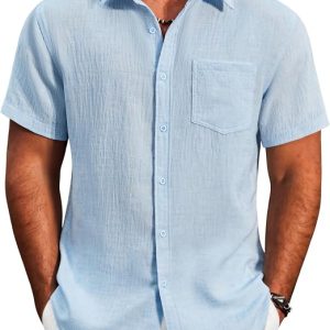 COOFANDY Men's Button Down Short Sleeve Shirt Lightweight Casual Summer Beach Shirts with Pocket