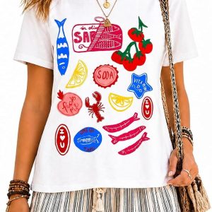 Cute Graphic Tees for Women Vintage Y2K Oversized Beach Shirt Baggy Summer Tops for Teens Preppy Clothes
