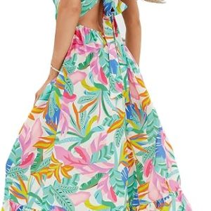 CUPSHE Women's Maxi Dress Floral Print Twisted V Neck Sleeveless Long Dress Summer Casual Dress | V Neck Spaghetti Straps Sundress, Cutout Twisted, Self Tie Back, Sleeveless, Beach Vacation Resort Wear, Holiday Outfits