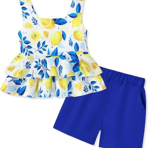 Toddler Girl Clothes Summer Outfits 1-5T Toddler Girls Short Sets | Toddler Sleeveless Ruffle Hem Tank Top+Shorts 2Pcs Cute Baby Girls Clothing Set, Summer Clothes for Toddler Girls