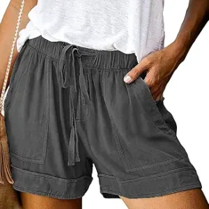 Wielsscca Womens Drawstring Shorts Summer Elastic Waist Casual Lightweight with Pockets