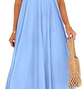 PRETTYGARDEN Women's Summer Spaghetti Strap Boho Maxi Dress | Sleeveless Flowy Sundress, Square Neck, High Waist, Ruffle Swing A Line Long Dresses Pockets, Party, Beach Vacation Clothes